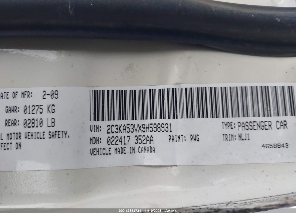 2009 CHRYSLER 300 VIN: 2C3KA53VX9H598931