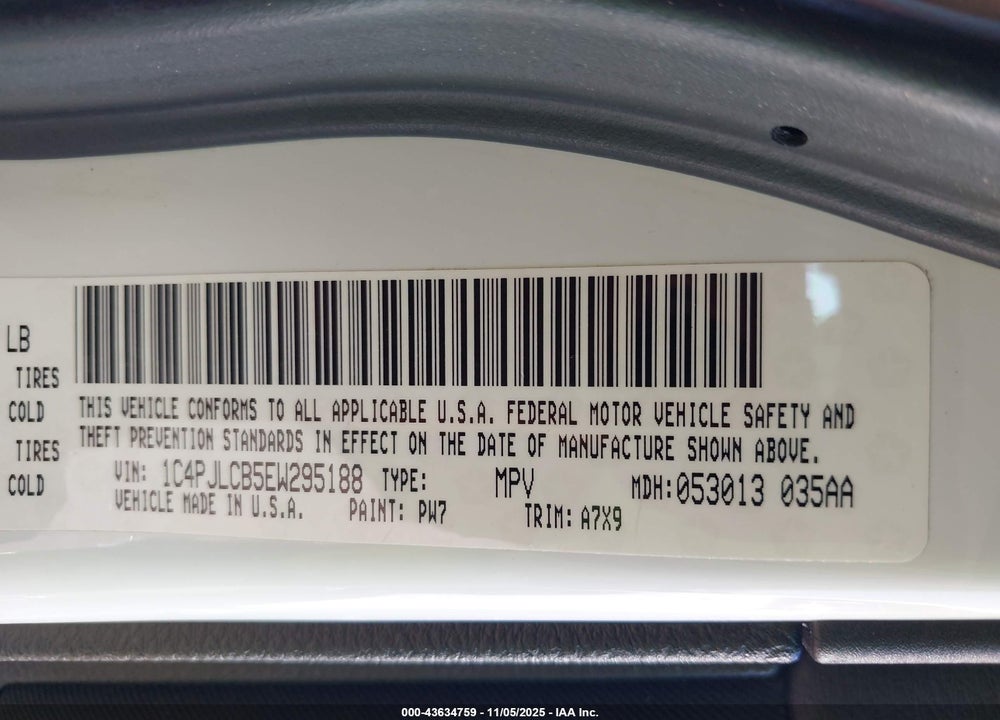 2014 JEEP CHEROKEE ALTITUDE VIN: 1C4PJLCB5EW295188