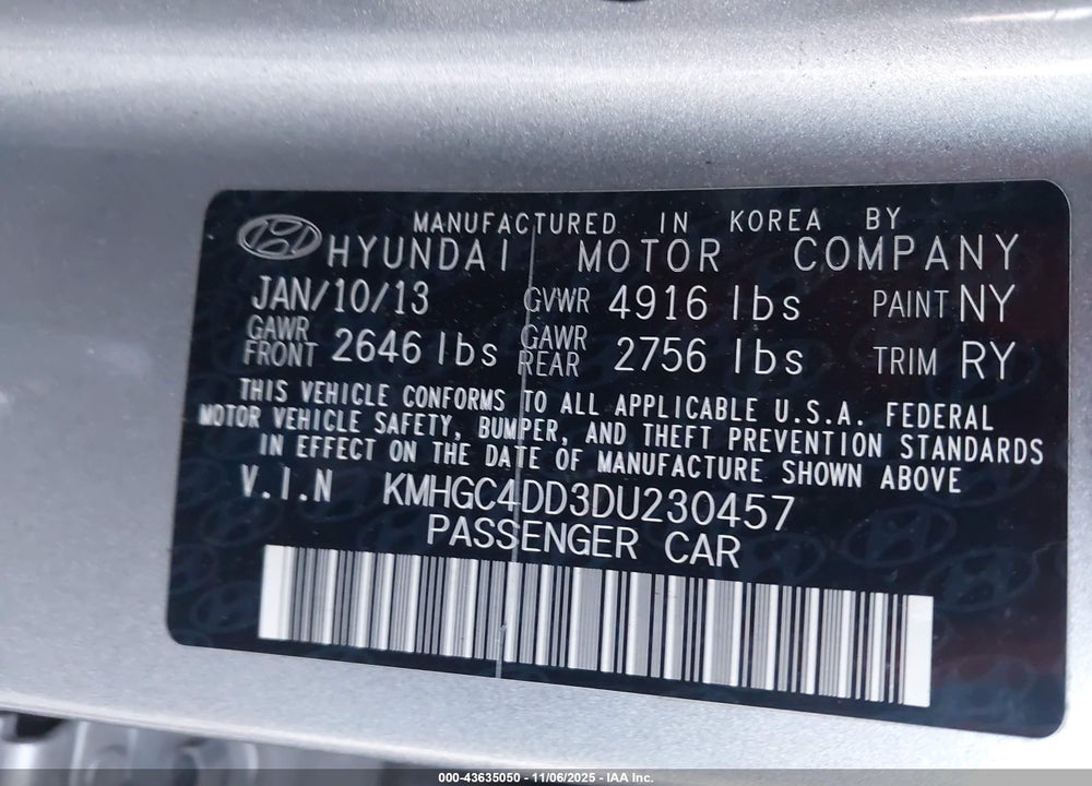2013 HYUNDAI GENESIS 3.8 VIN: KMHGC4DD3DU230457
