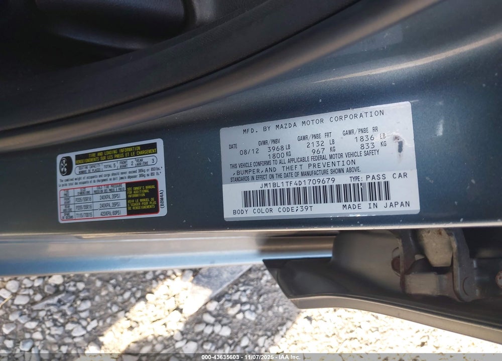 2013 MAZDA 3 VIN: JM1BL1TF4D1709679