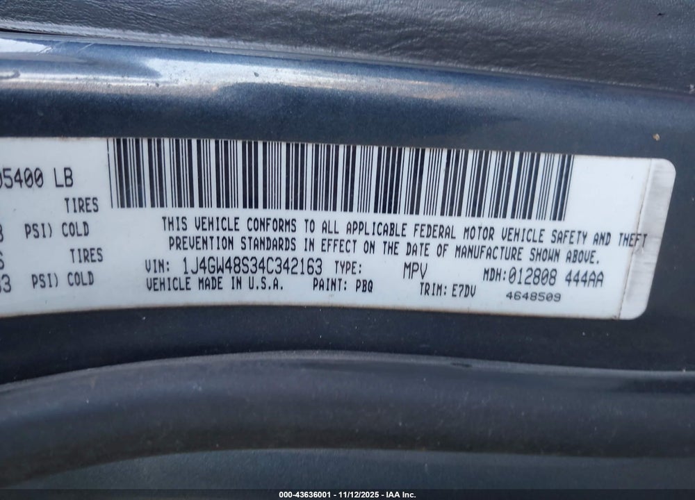 2004 JEEP GRAND CHEROKEE LAREDO VIN: 1J4GW48S34C342163