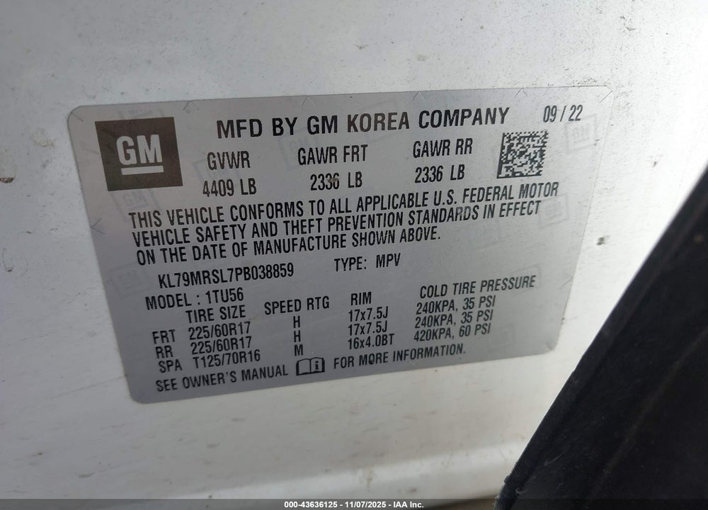 2023 CHEVROLET TRAILBLAZER VIN: KL79MRSL7PB038859