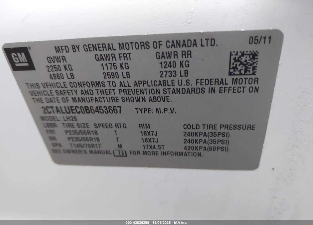 2011 GMC TERRAIN SLT-1 VIN: 2CTALUEC0B6453667