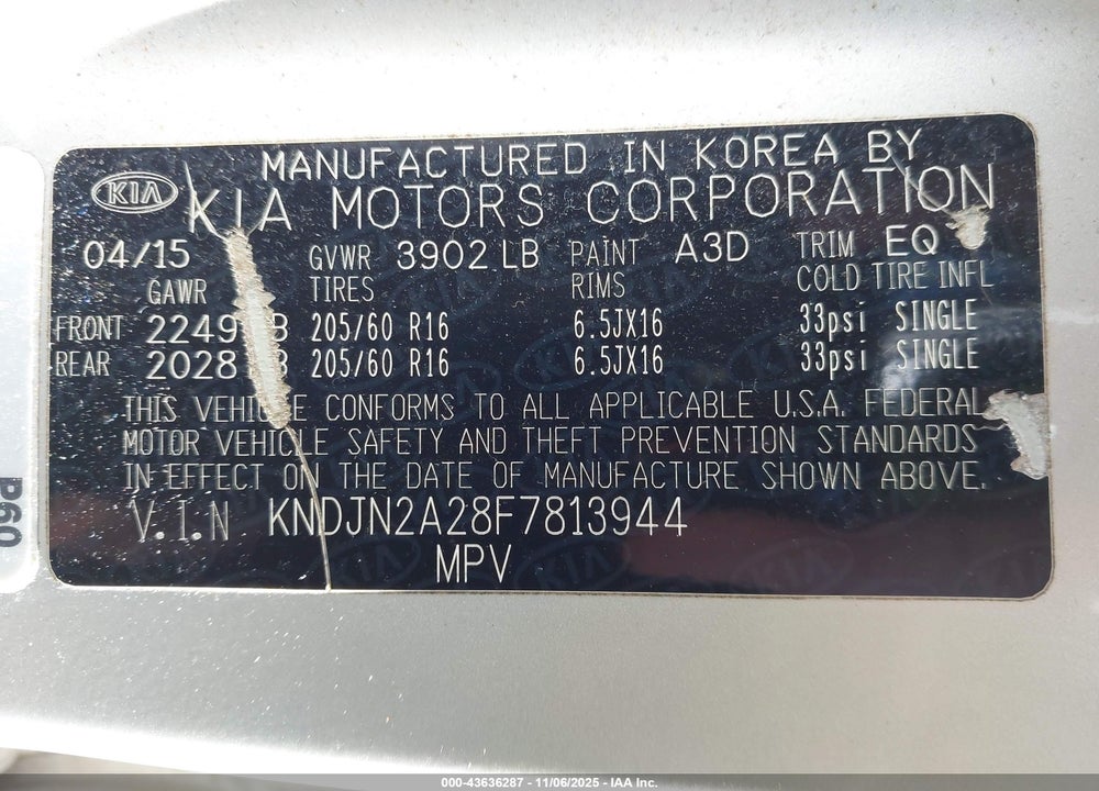 2015 KIA SOUL VIN: KNDJN2A28F7813944