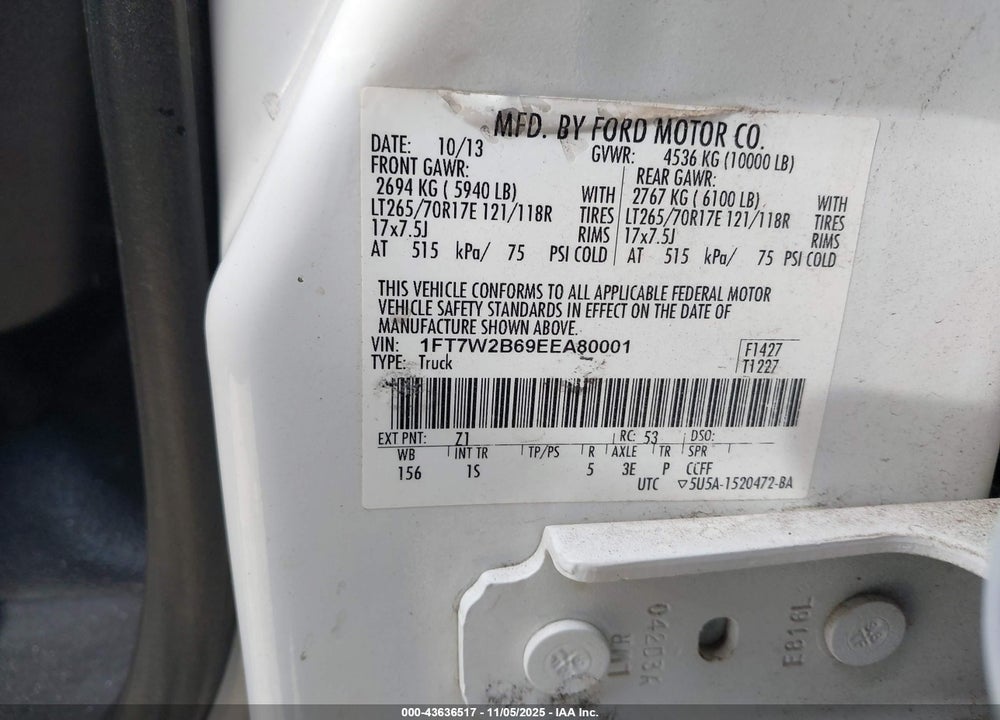 2014 FORD F-250 XL VIN: 1FT7W2B69EEA80001