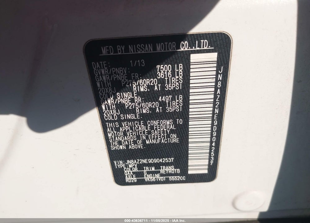 2013 INFINITI QX56 VIN: JN8AZ2NE9D9042537