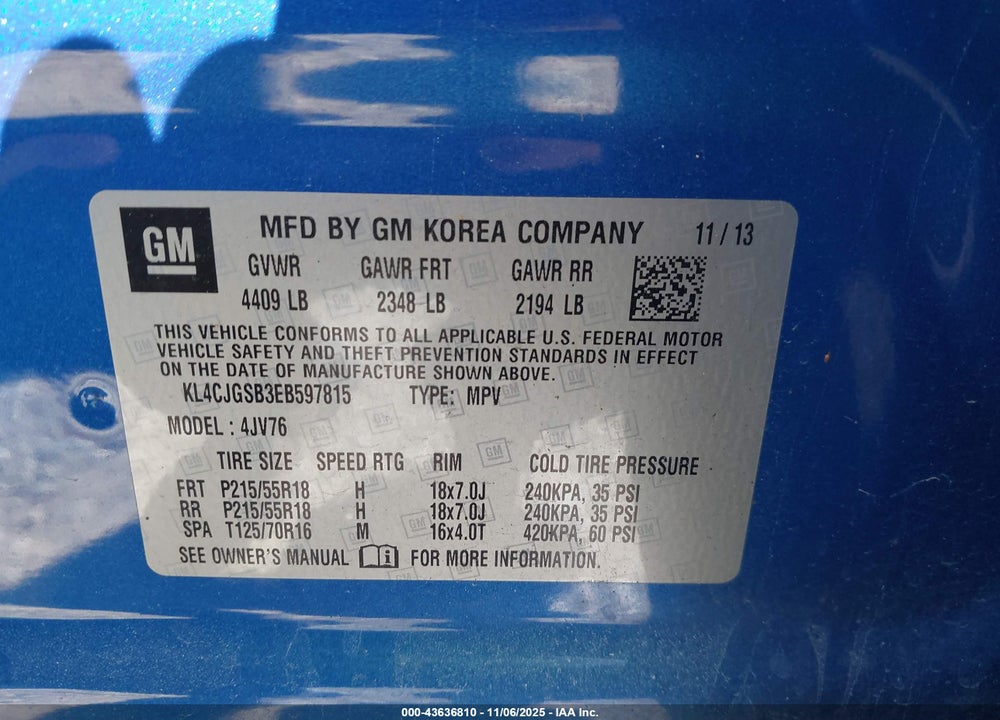 2014 BUICK ENCORE VIN: KL4CJGSB3EB597815