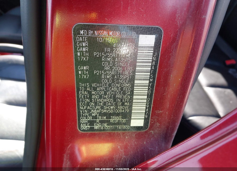 2011 NISSAN JUKE SL VIN: JN8AF5MV5BT009479