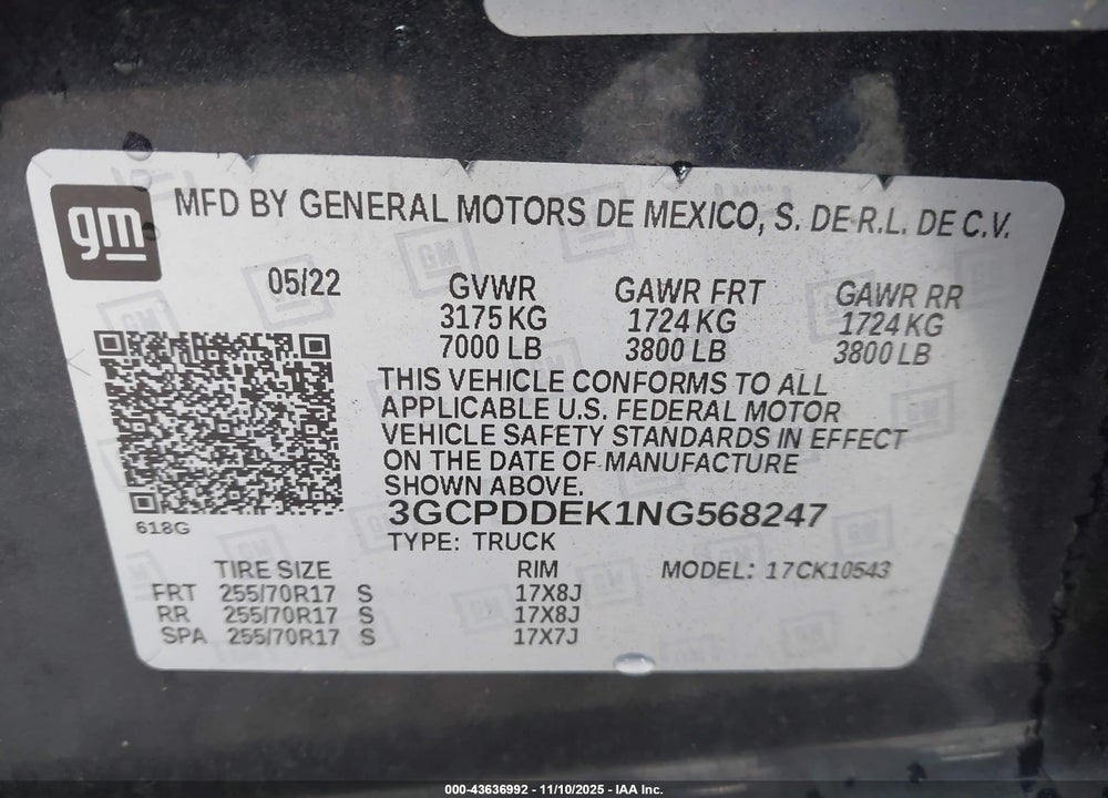 2022 CHEVROLET SILVERADO 1500 4WD STANDARD BED LT VIN: 3GCPDDEK1NG568247