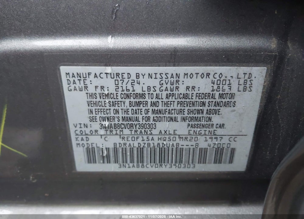 2024 NISSAN SENTRA SV XTRONIC CVT VIN: 3N1AB8CV0RY390303