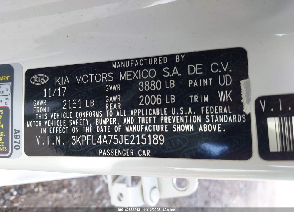 2018 KIA FORTE S VIN: 3KPFL4A75JE215189
