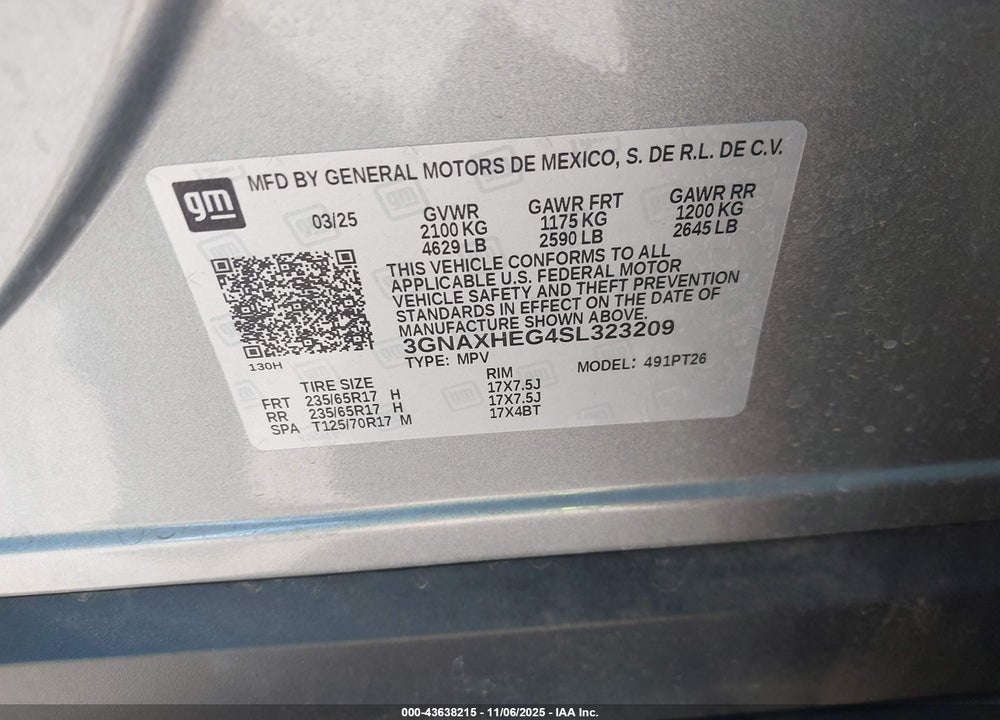 2025 CHEVROLET EQUINOX FWD LT VIN: 3GNAXHEG4SL323209