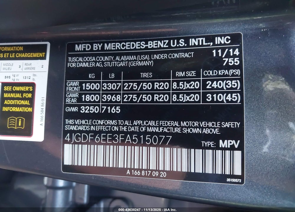 2015 MERCEDES-BENZ GL 450 4MATIC VIN: 4JGDF6EE3FA515077