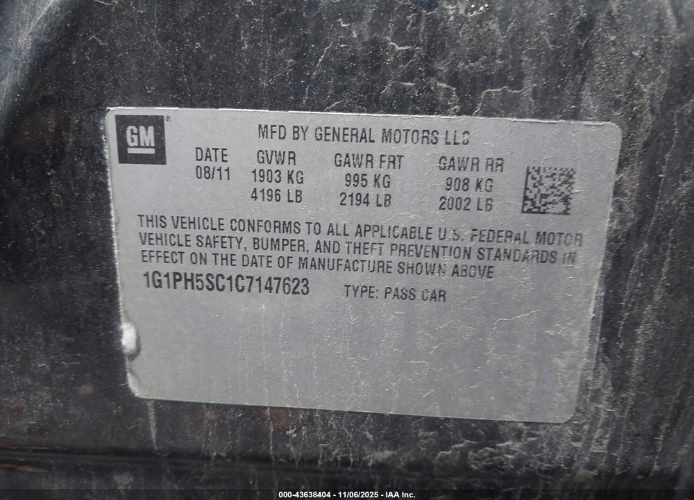 2012 CHEVROLET CRUZE LTZ VIN: 1G1PH5SC1C7147623