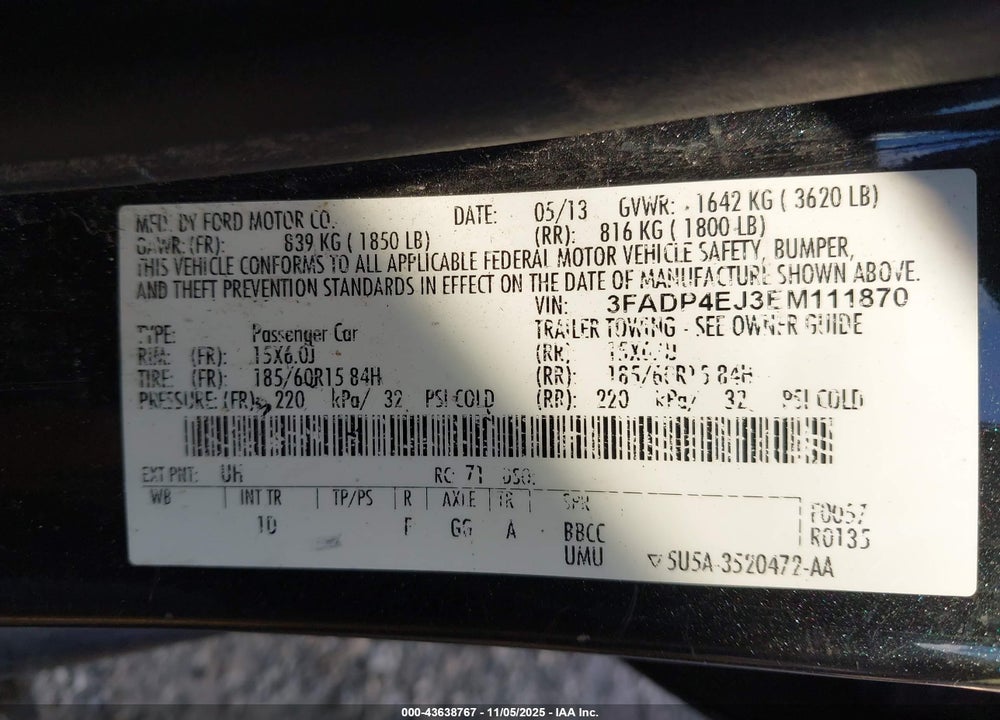 2014 FORD FIESTA SE VIN: 3FADP4EJ3EM111870