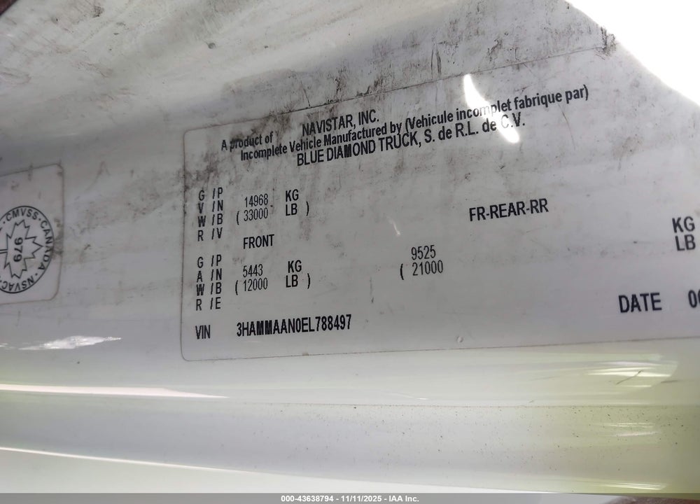 2014 INTERNATIONAL 4000 4300 VIN: 3HAMMAAN0EL788497