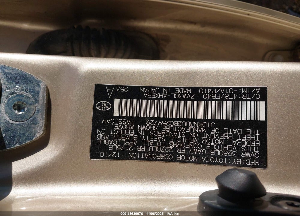 2011 TOYOTA PRIUS VIN: JTDKN3DU2B0259729