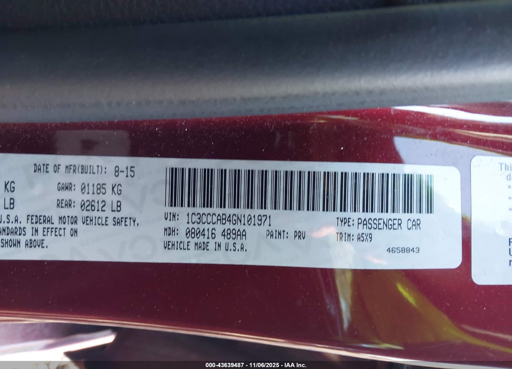 2016 CHRYSLER 200 LIMITED VIN: 1C3CCCAB4GN101971