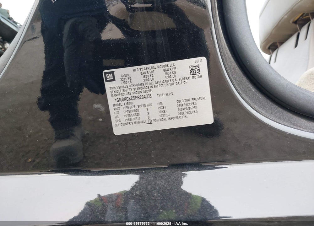 2015 CHEVROLET TAHOE VIN: 1GNSKCKC5FR204056