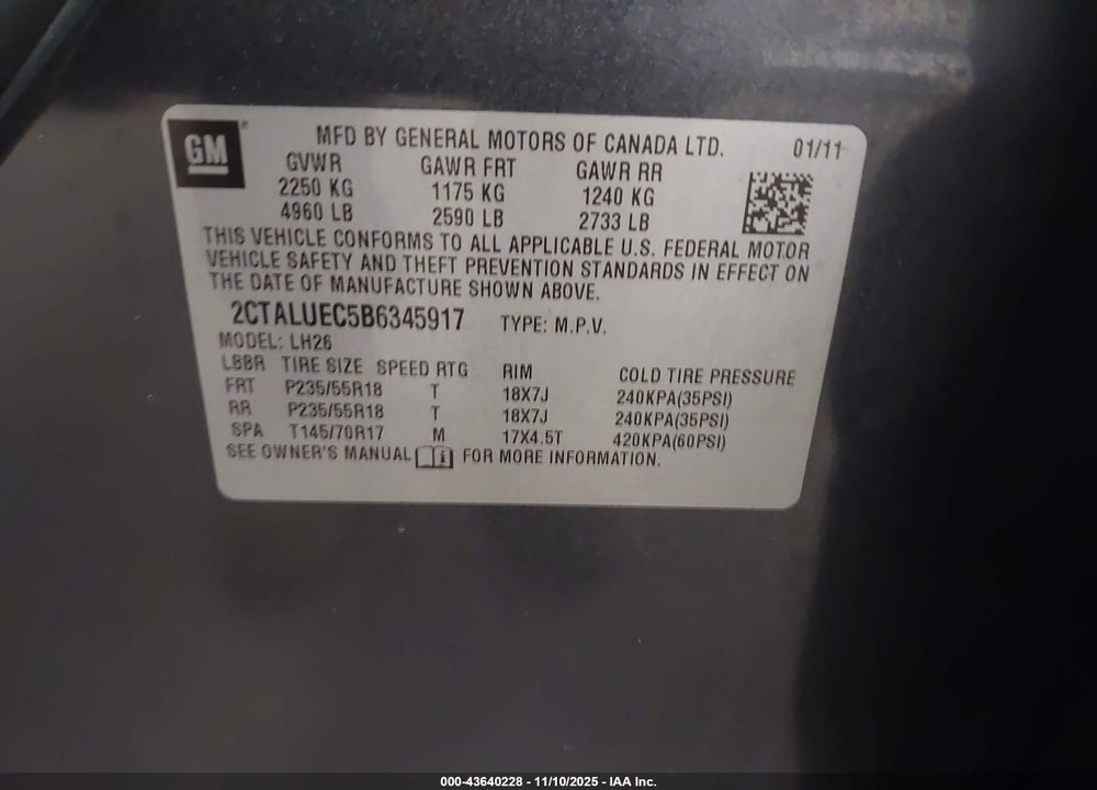 2011 GMC TERRAIN VIN: 2CTALUEC5B6345917