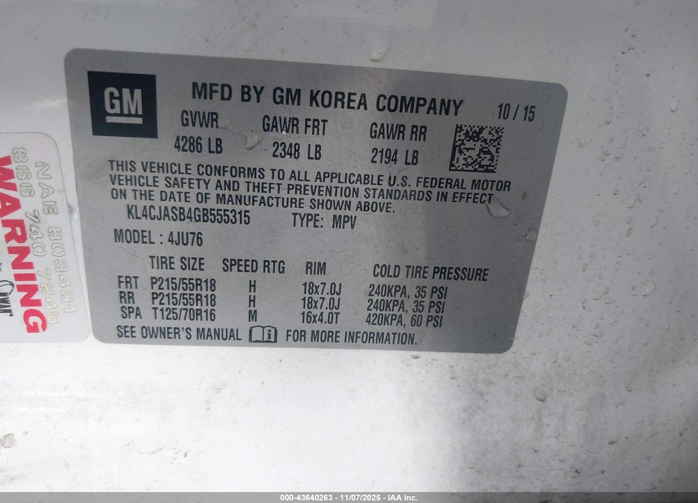 2016 BUICK ENCORE VIN: KL4CJASB4GB555315