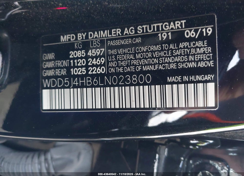 2020 MERCEDES-BENZ CLA 250 4MATIC VIN: WDD5J4HB6LN023800