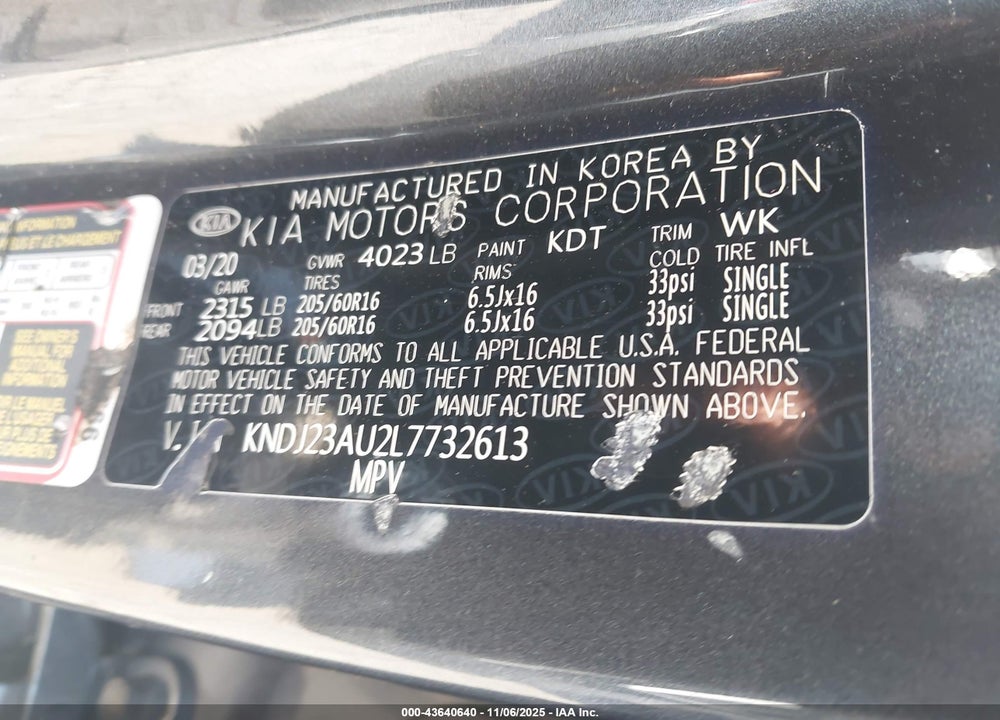 2020 KIA SOUL LX VIN: KNDJ23AU2L7732613