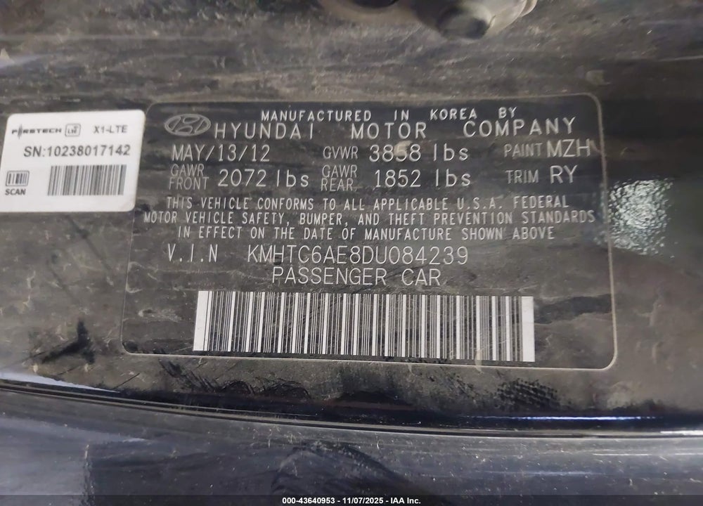2013 HYUNDAI VELOSTER TURBO W/BLUE VIN: KMHTC6AE8DU084239