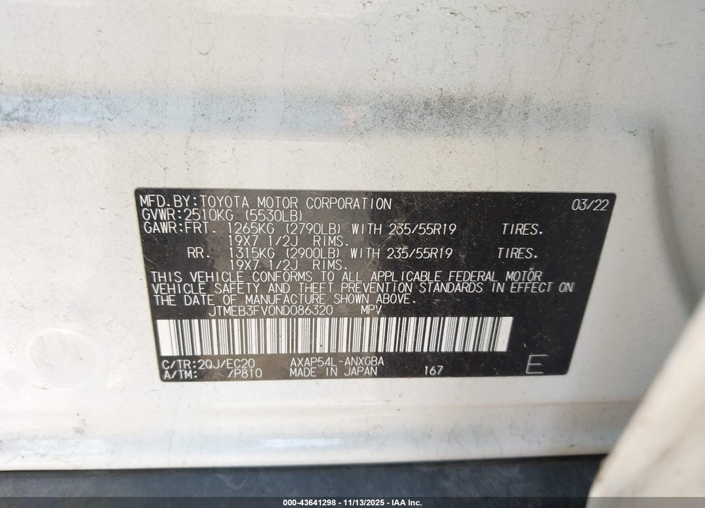 2022 TOYOTA RAV4 PRIME XSE VIN: JTMEB3FV0ND086320