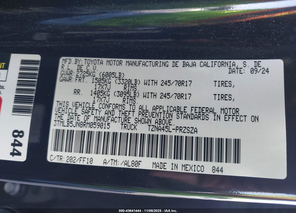2024 TOYOTA TACOMA VIN: 3TMLB5JN8RM059015