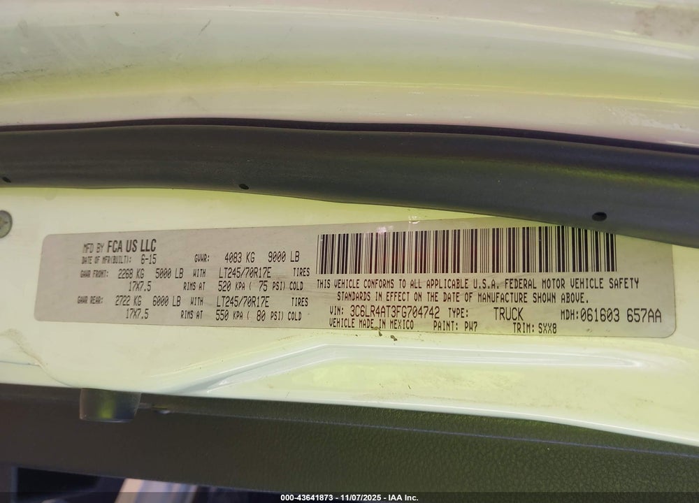 2015 RAM 2500 TRADESMAN VIN: 3C6LR4AT3FG704742