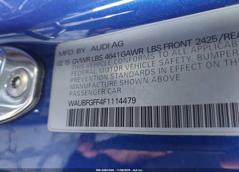 2015 AUDI S3 2.0T PREMIUM PLUS VIN: WAUBFGFF4F1114479
