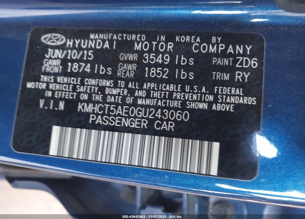 2016 HYUNDAI ACCENT SE VIN: KMHCT5AE0GU243060
