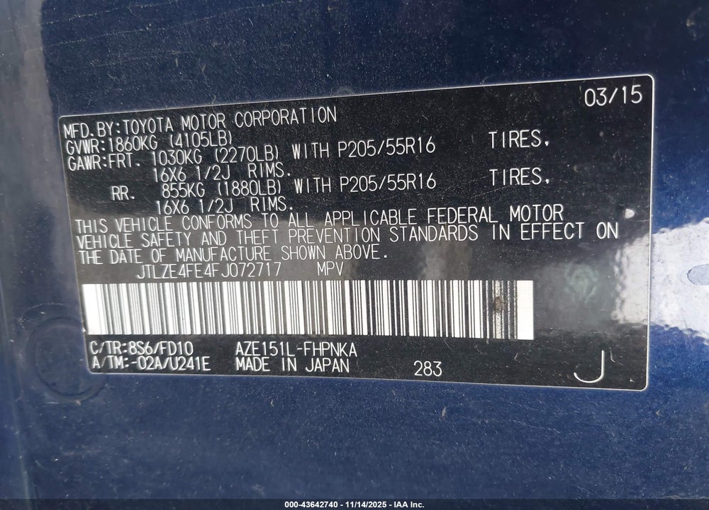 2015 SCION XB VIN: JTLZE4FE4FJ072717