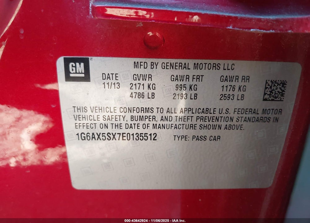 2014 CADILLAC CTS LUXURY VIN: 1G6AX5SX7E0135512