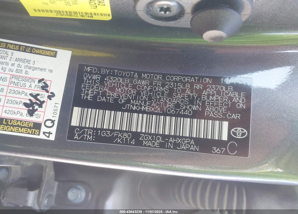 2020 TOYOTA C-HR VIN: JTNKHMBX2L1067440