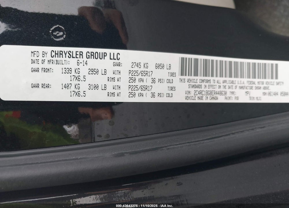 2014 CHRYSLER TOWN & COUNTRY TOURING VIN: 2C4RC1BG8ER448630