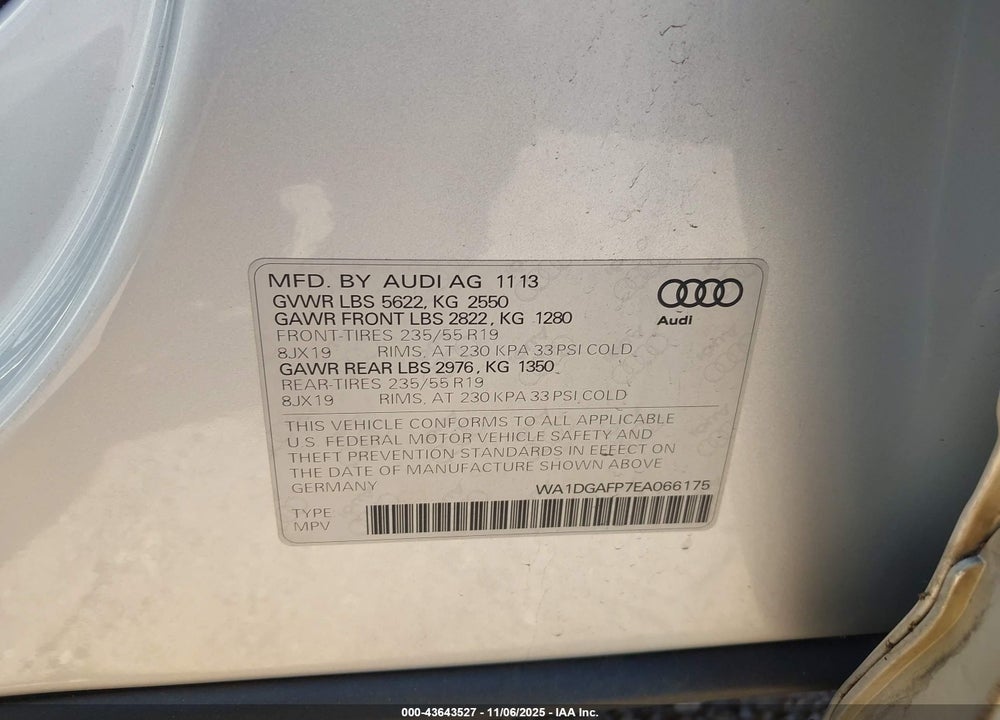 2014 AUDI Q5 3.0T PREMIUM PLUS VIN: WA1DGAFP7EA066175