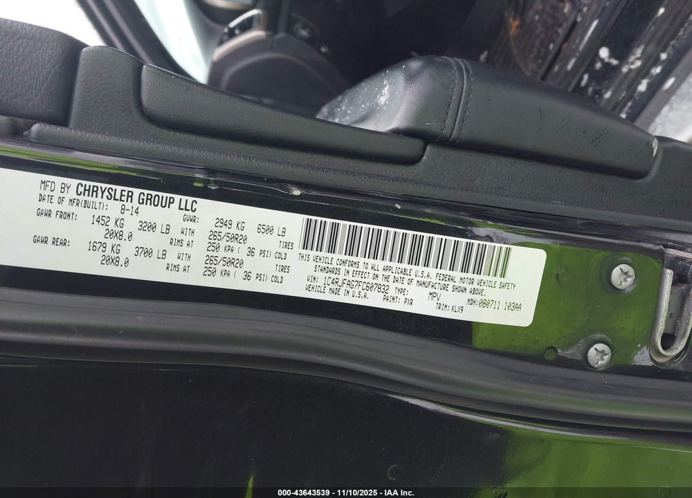 2015 JEEP GRAND CHEROKEE ALTITUDE VIN: 1C4RJFAG7FC607832