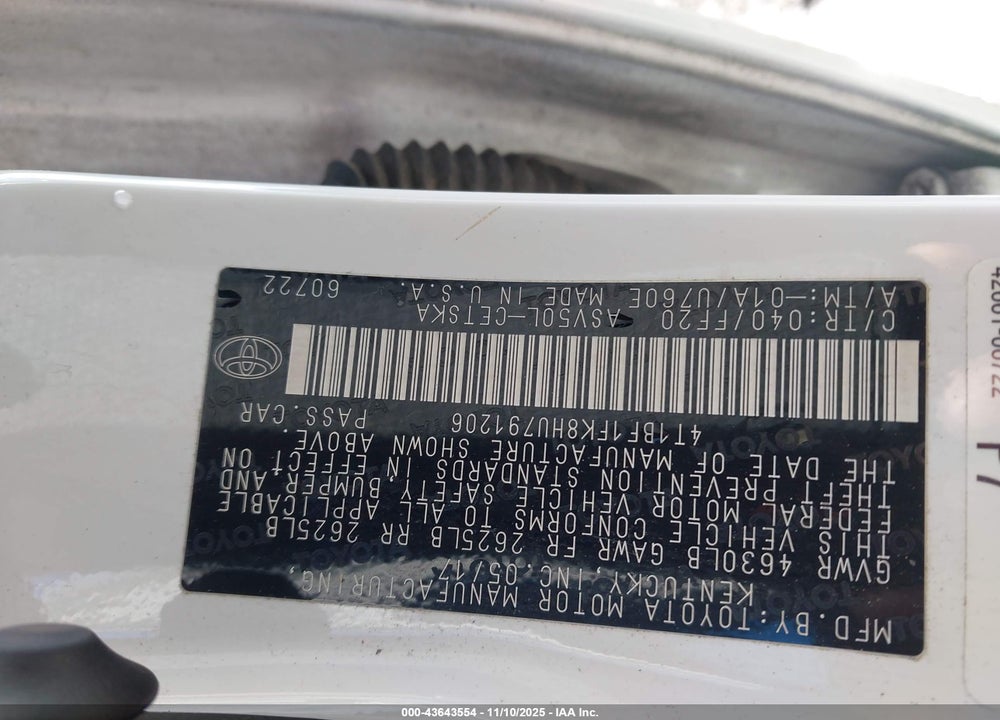 2017 TOYOTA CAMRY SE VIN: 4T1BF1FK8HU791206