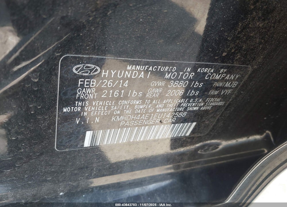2014 HYUNDAI ELANTRA VIN: KMHDH4AE1EU142588