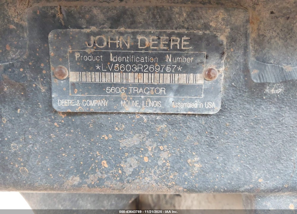 2008 JOHN DEERE 5603 TRACTOR VIN: LV5603R269757