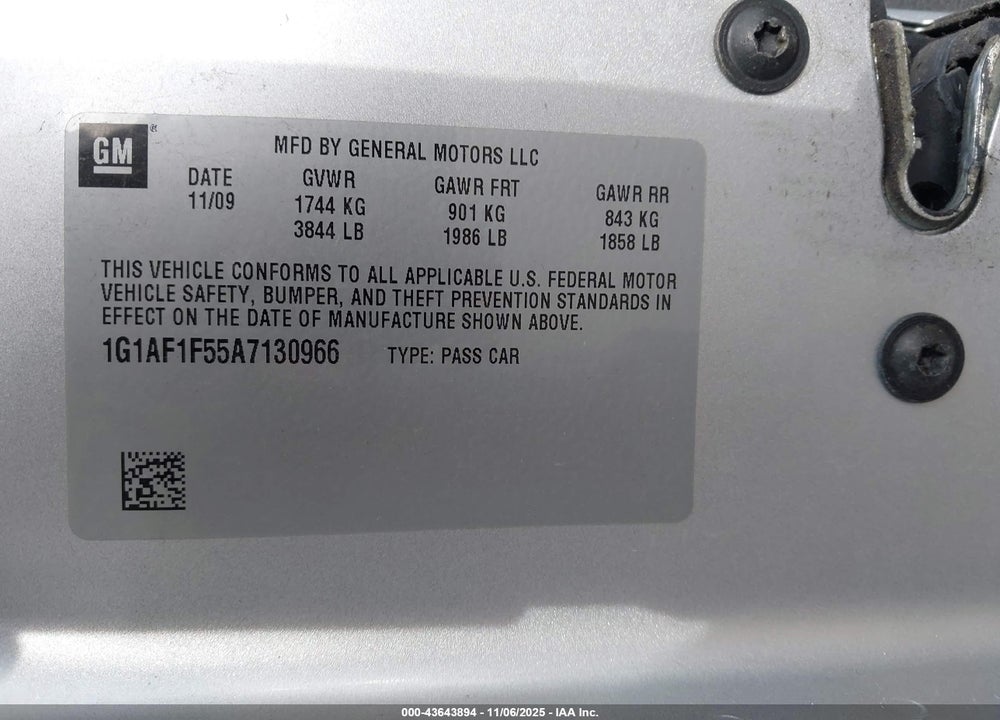2010 CHEVROLET COBALT LT VIN: 1G1AF1F55A7130966
