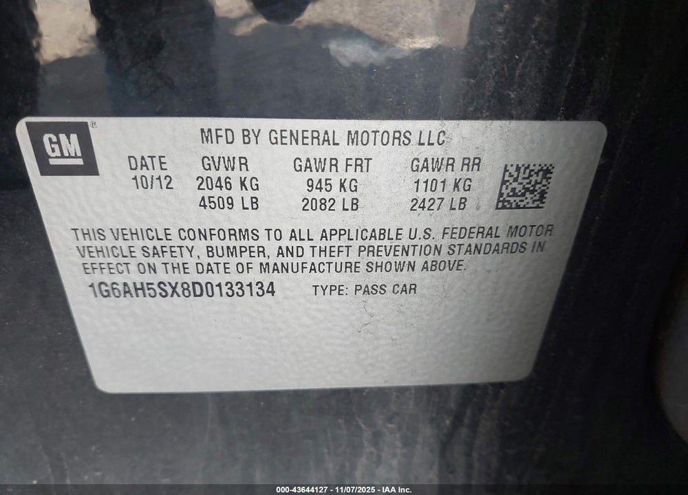 2013 CADILLAC ATS LUXURY VIN: 1G6AH5SX8D0133134