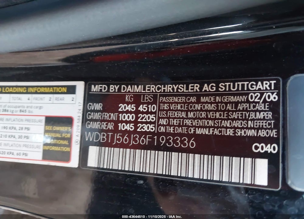 2006 MERCEDES-BENZ CLK 350 VIN: WDBTJ56J36F193336