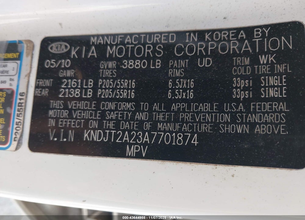 2010 KIA SOUL VIN: KNDJT2A23A7701874