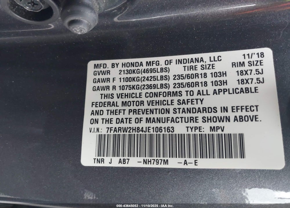 2018 HONDA CR-V EX-L/EX-L NAVI VIN: 7FARW2H84JE106163