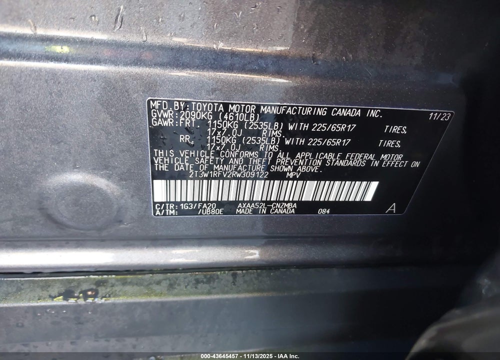 2024 TOYOTA RAV4 XLE VIN: 2T3W1RFV2RW309122