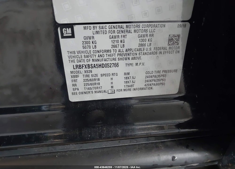 2017 BUICK ENVISION ESSENCE VIN: LRBFXBSA5HD052766