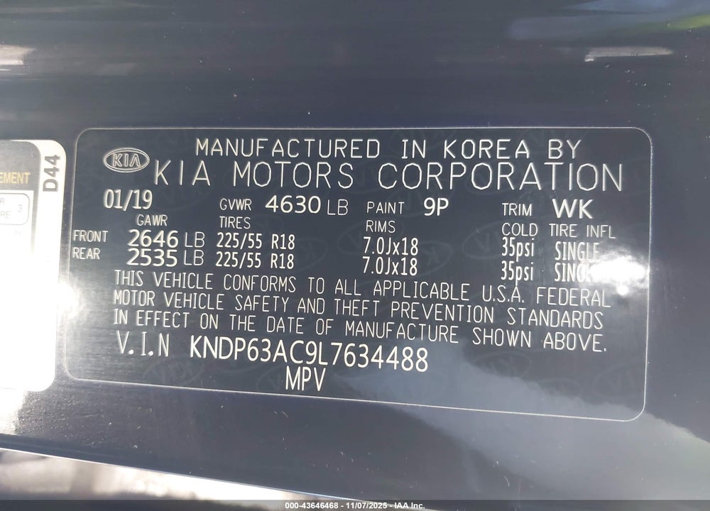 2020 KIA SPORTAGE S VIN: KNDP63AC9L7634488